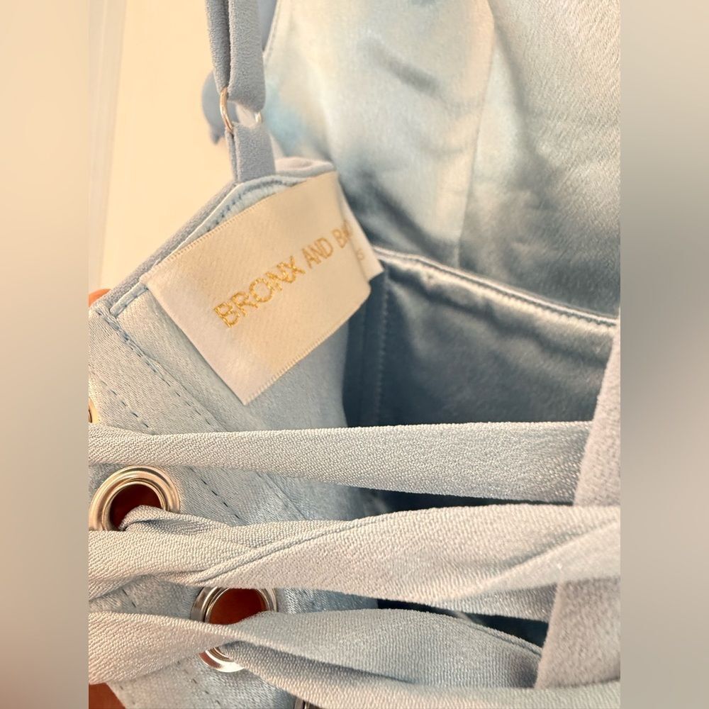 Bronx and Banco Powder Blue Floral Appliqué Mini Dress - Picture 14 of 15